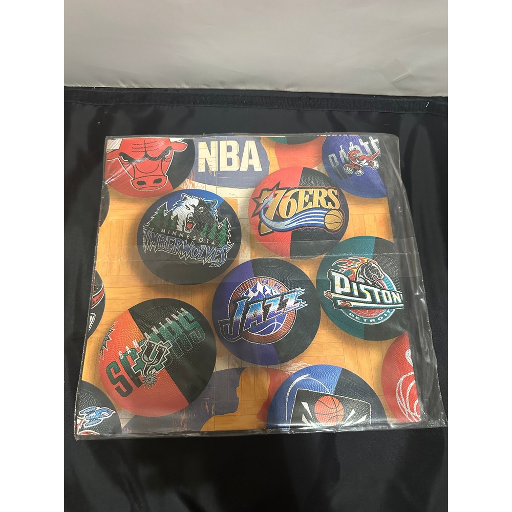 Vintage 1998 Hallmark Expressions NBA Gift Wrap 2 Sheets Basketball Team Logos